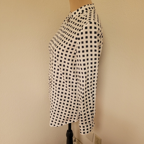 Lacoste Navy and White Checked Pop Over Top. - Picture 6 of 7